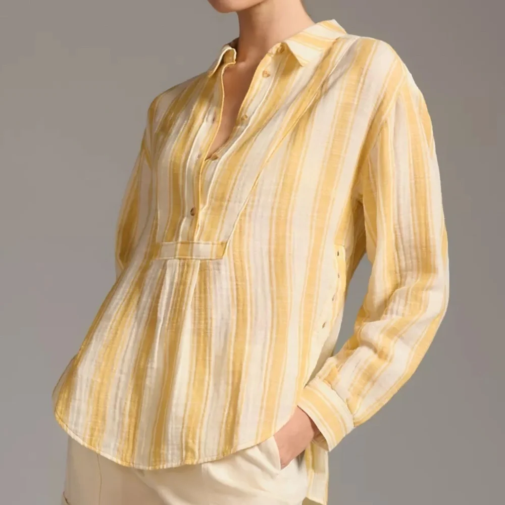 Anthropologie Side-Button Tunic Top Butter Yellow